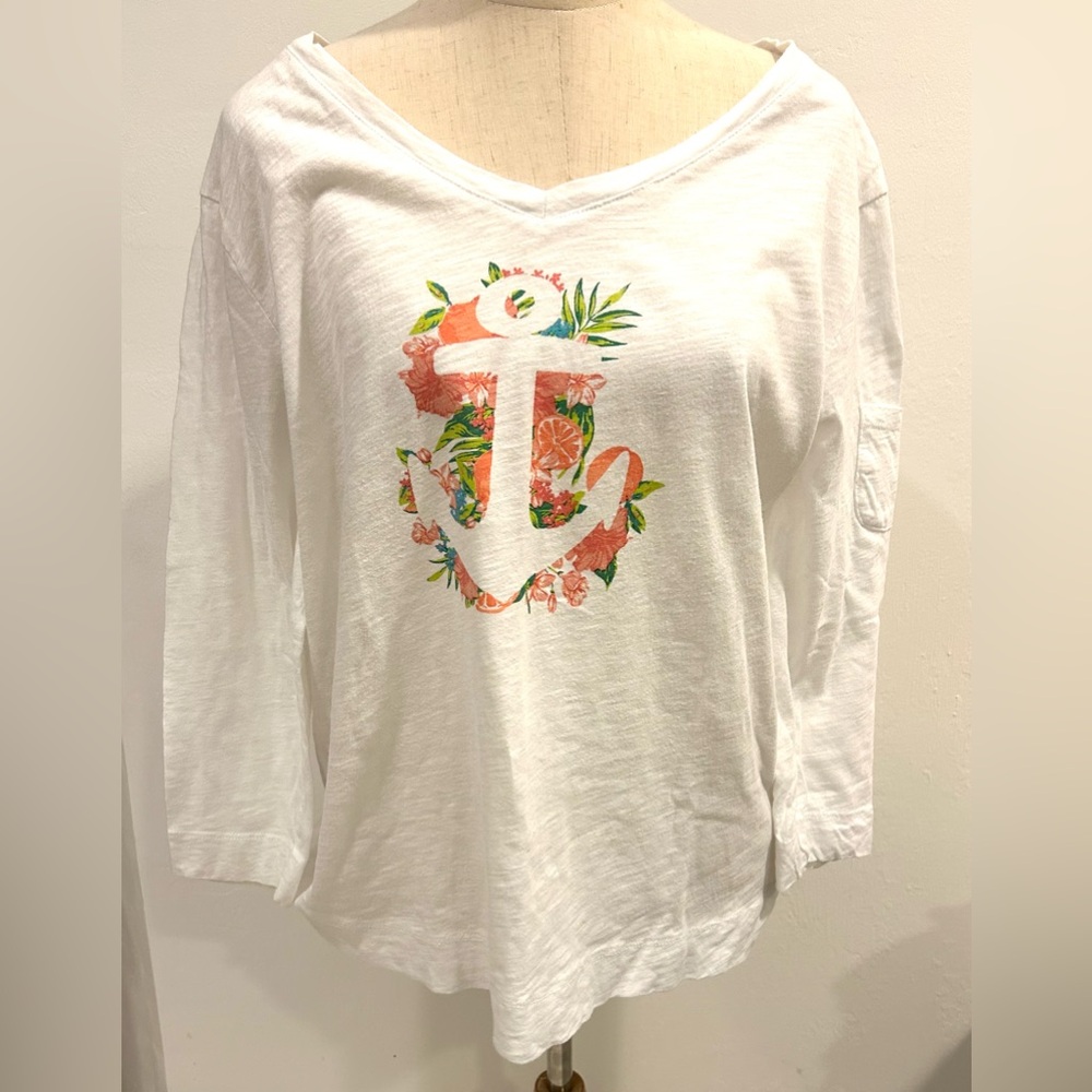 Casey Key Women’s V-Neck Long Sleeves 100% Cotton Top Large